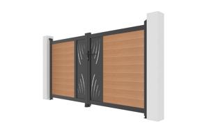 ATHOS VELETA 3m H.160cm teak swing gate with aluminum frame, made of composite wood, with a 3m wide design and aluminum frame 4