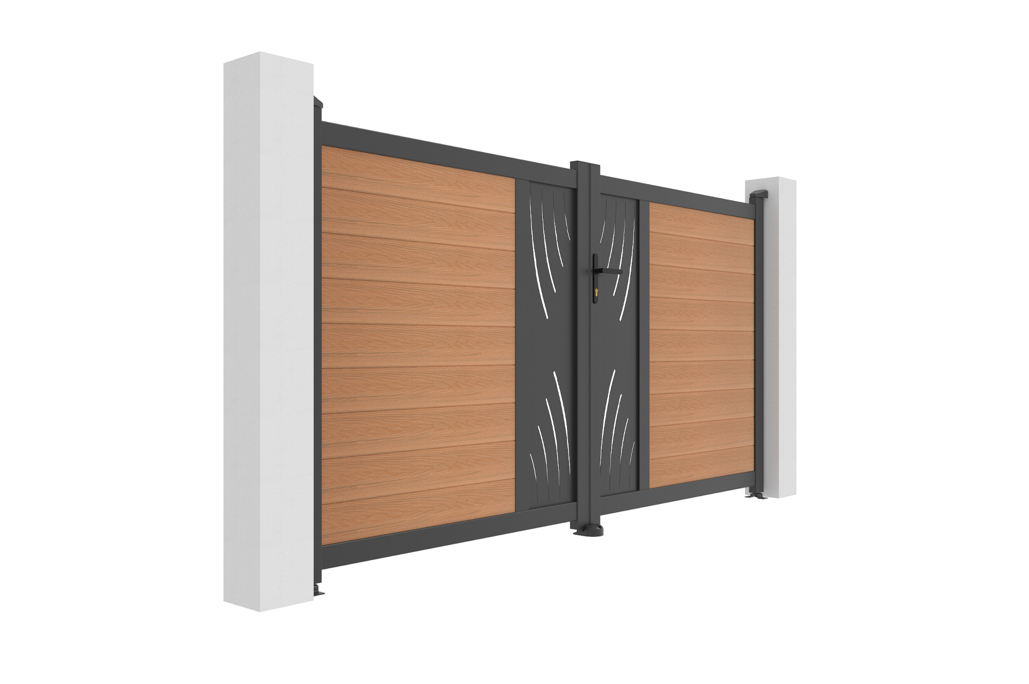 ATHOS VELETA 3m H.160cm teak swing gate with aluminum frame, made of composite wood, with a 3m wide design and aluminum frame 3
