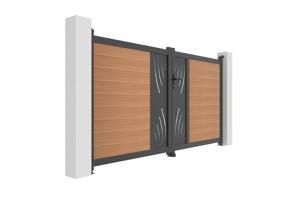 ATHOS VELETA 3m H.160cm teak swing gate with aluminum frame, made of composite wood, with a 3m wide design and aluminum frame 3