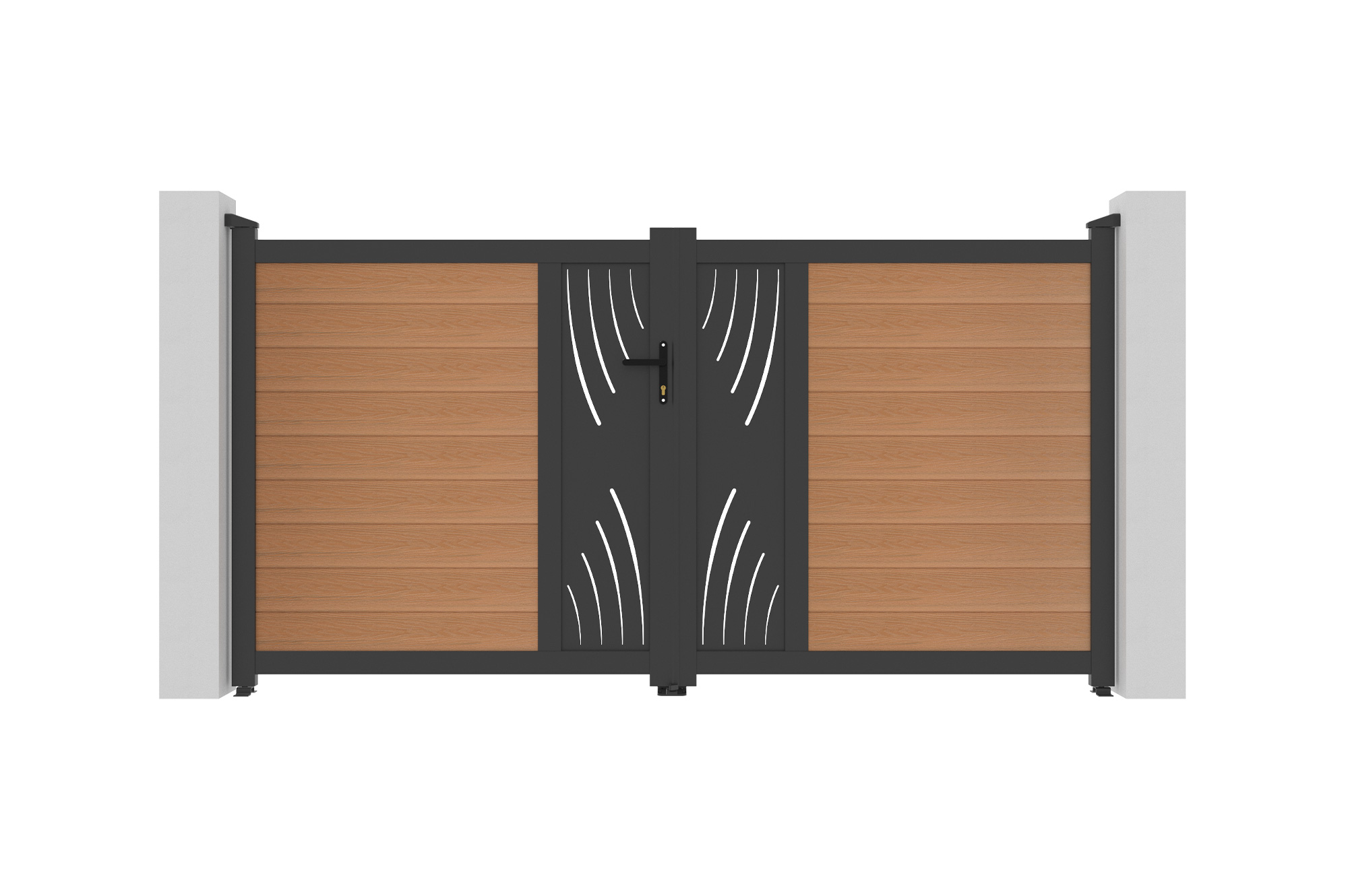 ATHOS VELETA 3m H.160cm teak swing gate with aluminum frame, made of composite wood, with a 3m wide design and aluminum frame 8