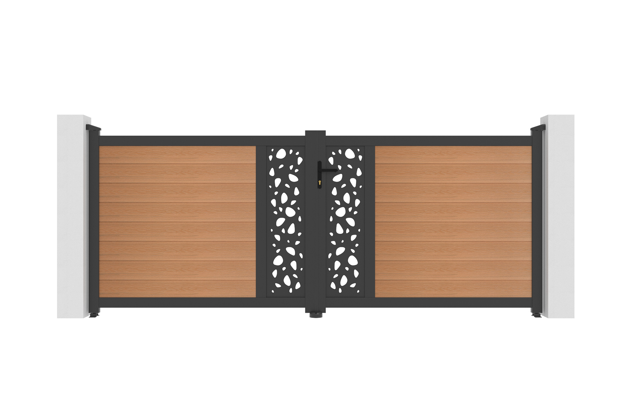 Portail bois composite battant design 3,5m ATHOS SUNNY H.140cm teck avec cadre aluminium 2