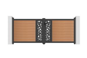 Portail bois composite battant design 3,5m ATHOS SUNNY H.140cm teck avec cadre aluminium 2
