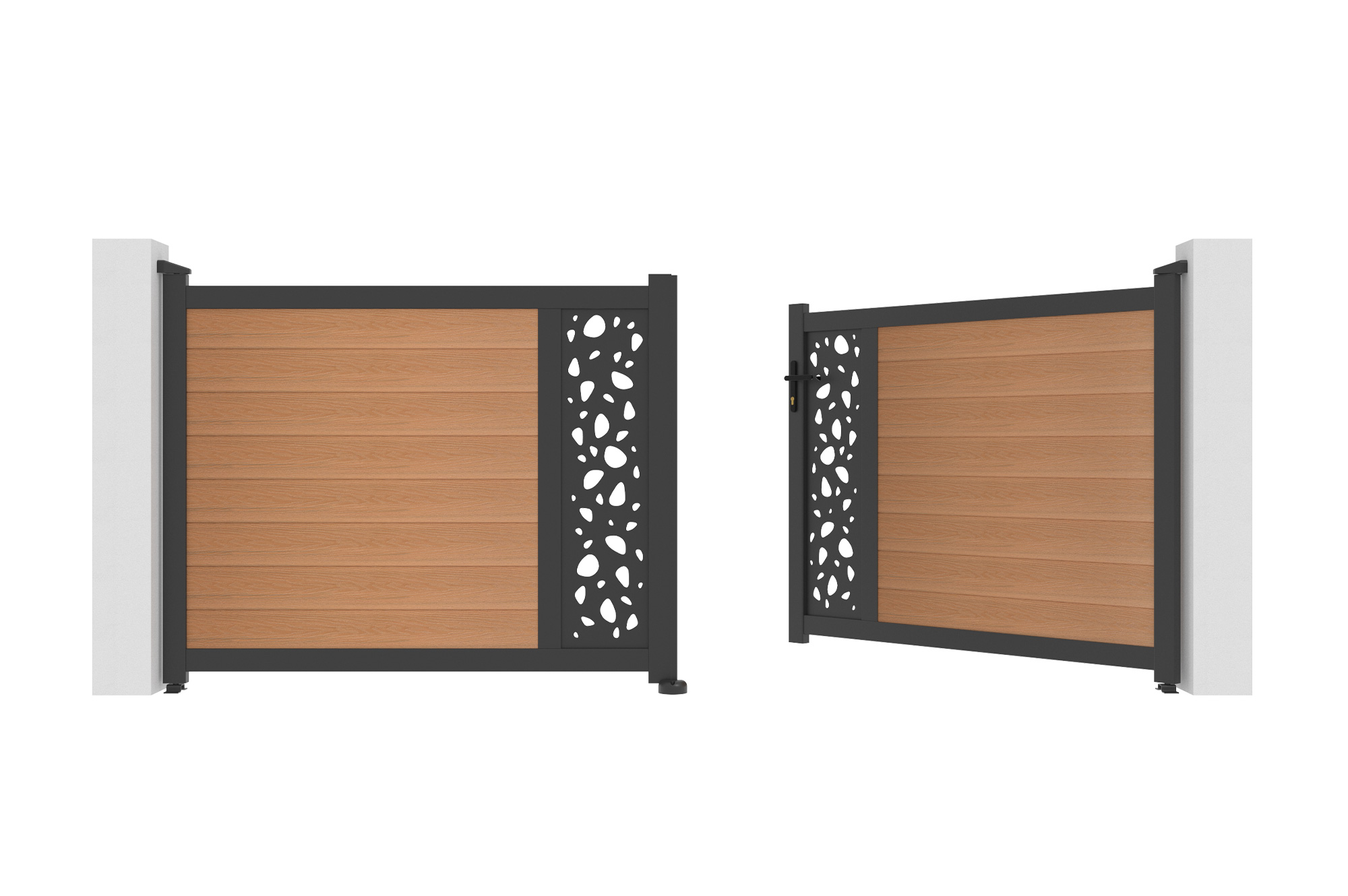 Portail bois composite battant design 3,5m ATHOS SUNNY H.140cm teck avec cadre aluminium 9