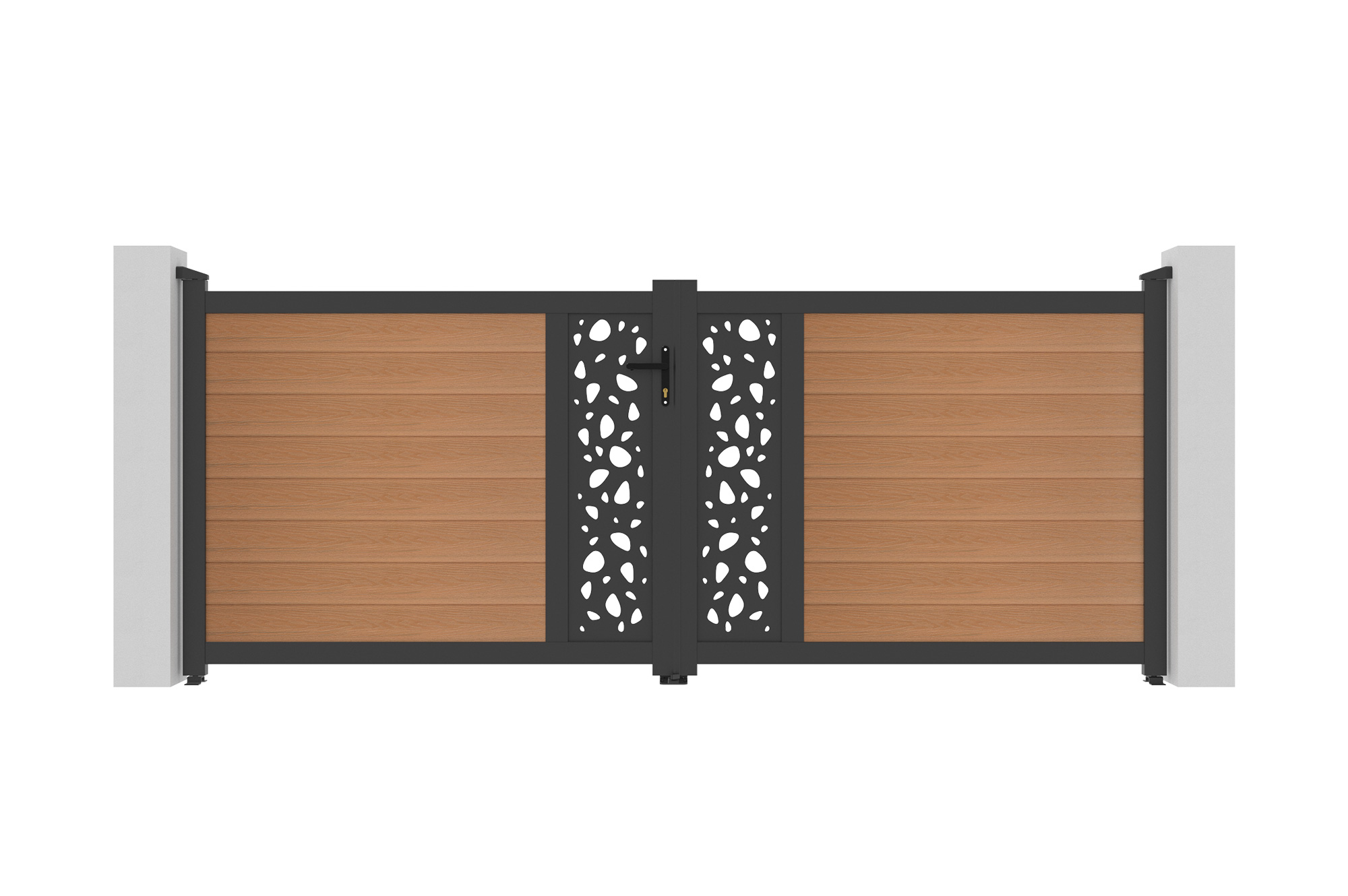 Portail bois composite battant design 3,5m ATHOS SUNNY H.140cm teck avec cadre aluminium 8