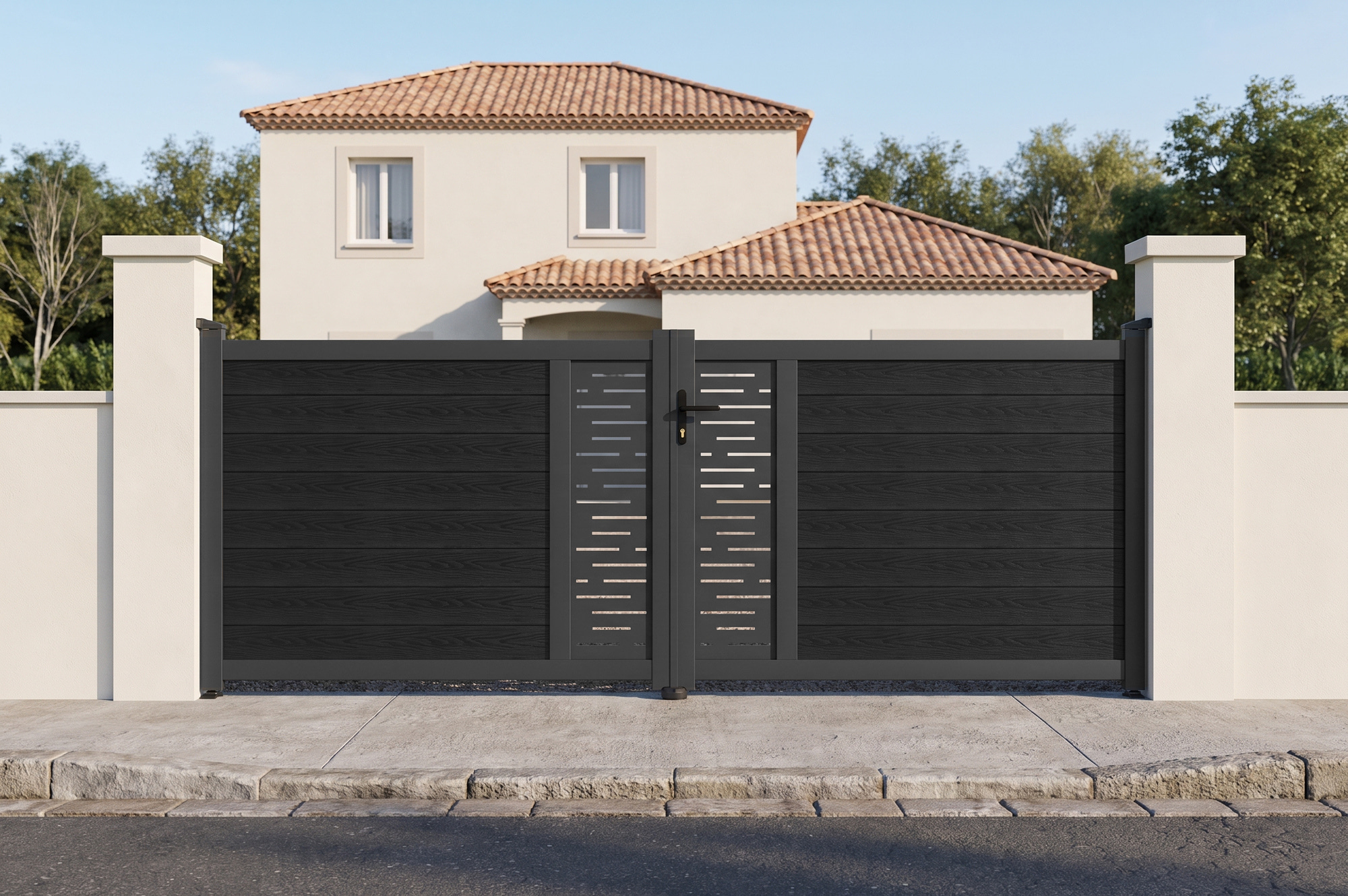 ATHOS ARLBERG 3.5m H.140cm Anthracite Grey Composite Wood Swing Gate with Aluminum Frame main_image