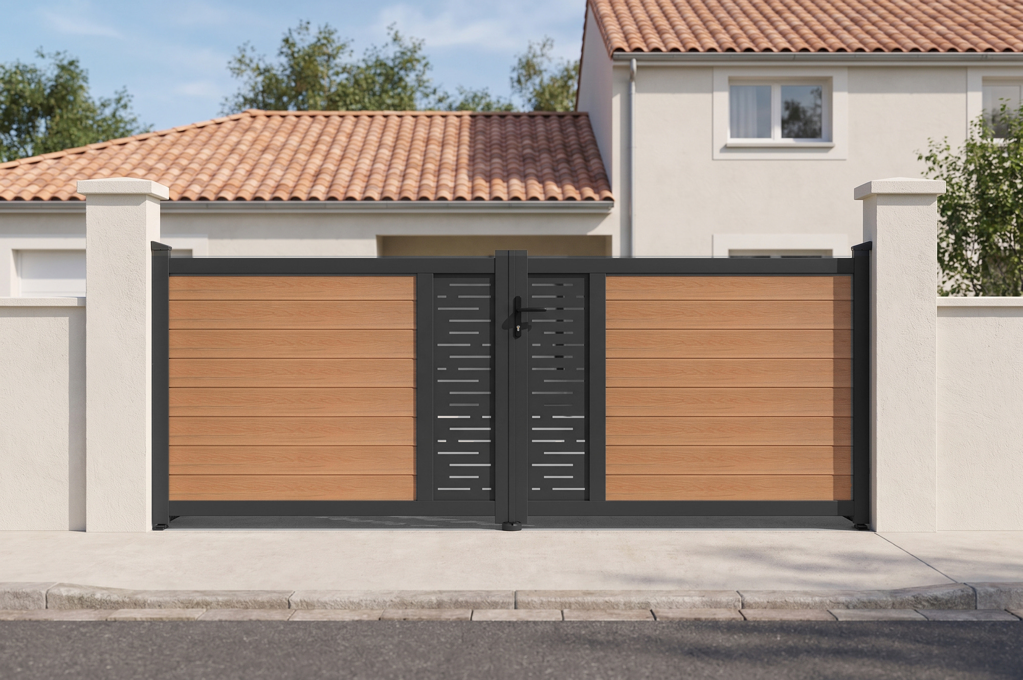 ATHOS ARLBERG 3.5m H.140cm teak composite wood swing gate with aluminum frame main_image