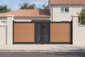 ATHOS ARLBERG 3.5m H.140cm teak composite wood swing gate with aluminum frame main image