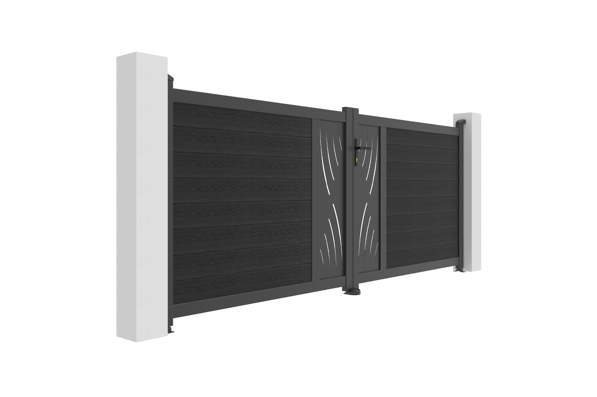 ATHOS VELETA 3.5m H.140cm Anthracite Grey Composite Wood Swing Gate with Aluminum Frame 3