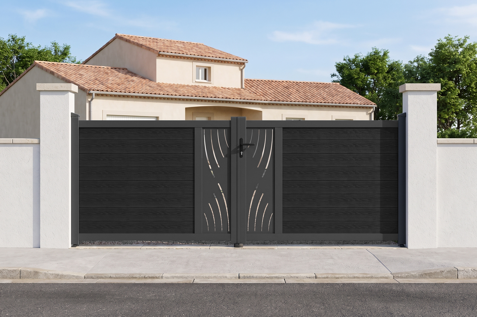 ATHOS VELETA 3.5m H.140cm Anthracite Grey Composite Wood Swing Gate with Aluminum Frame main_image