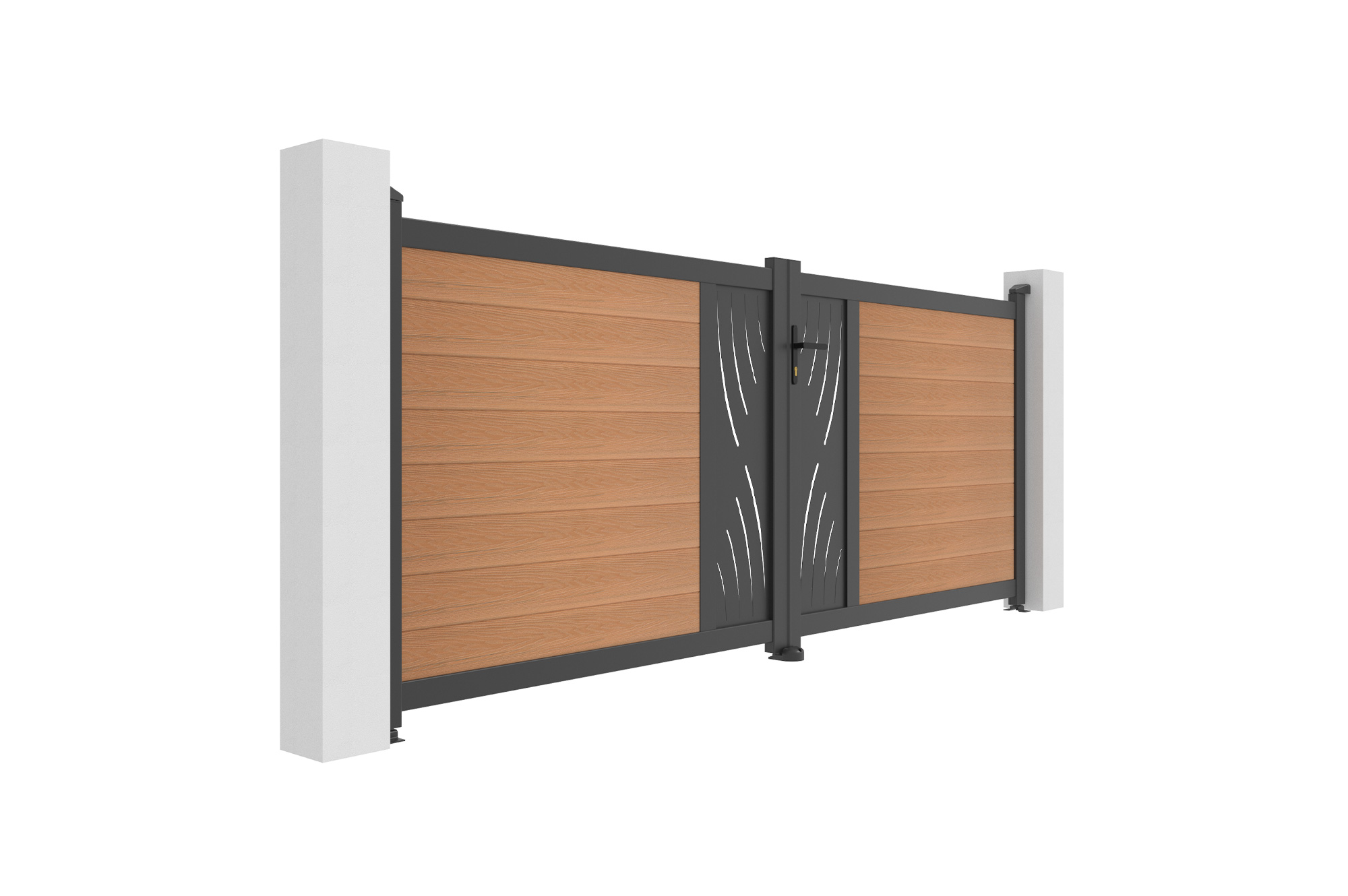 ATHOS VELETA 3.5m H.140cm teak composite wood swing gate with aluminum frame 3