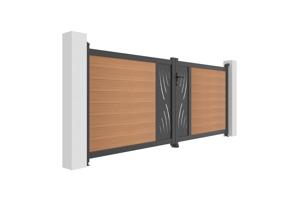ATHOS VELETA 3.5m H.140cm teak composite wood swing gate with aluminum frame 3
