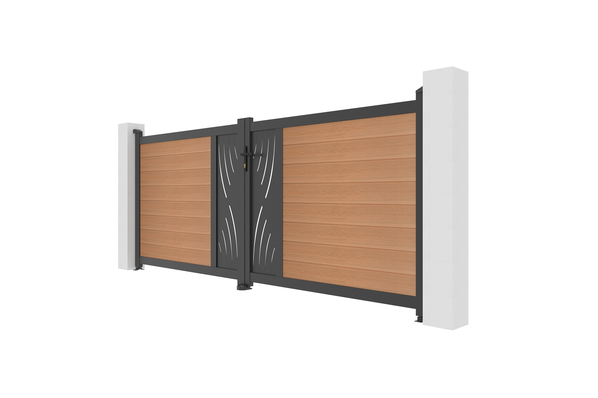 ATHOS VELETA 3.5m H.140cm teak composite wood swing gate with aluminum frame 4