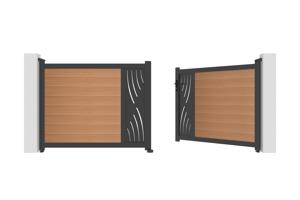 ATHOS VELETA 3.5m H.140cm teak composite wood swing gate with aluminum frame 9