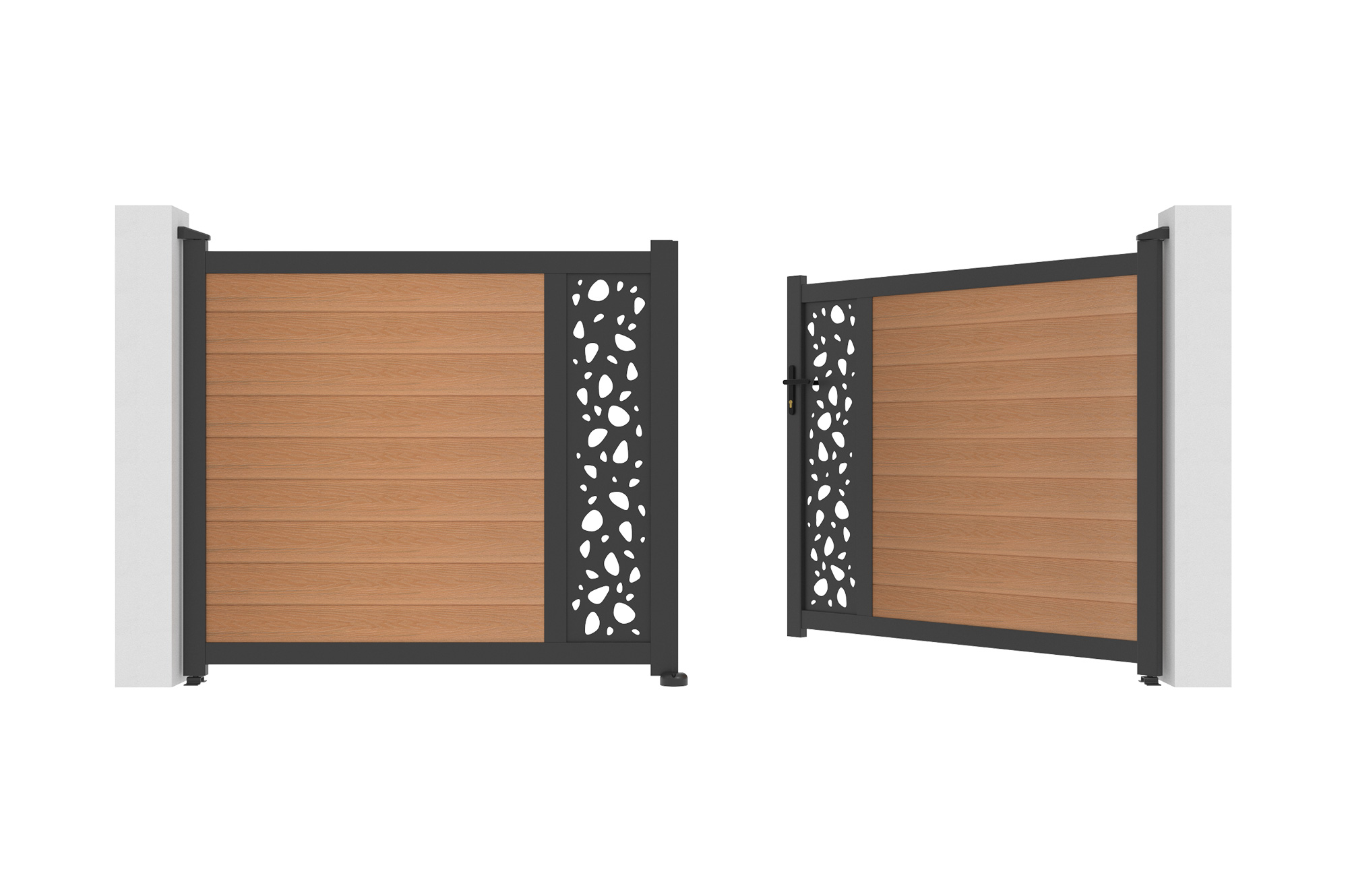 ATHOS SUNNY 3.5m H.160cm teak composite wood swing gate with aluminum frame 9