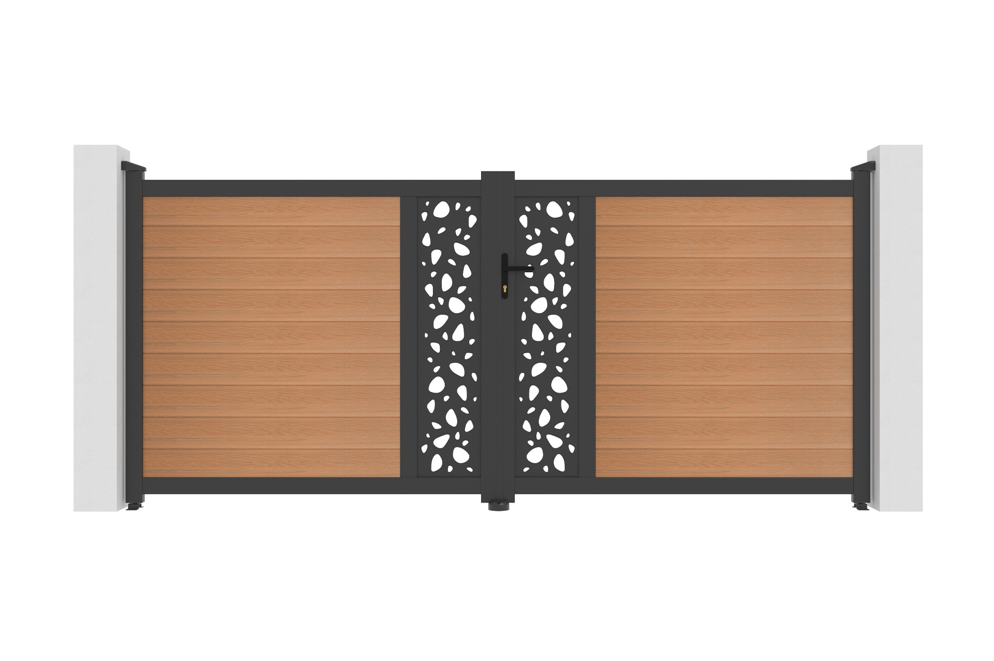 ATHOS SUNNY 3.5m H.160cm teak composite wood swing gate with aluminum frame 2