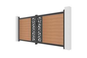 ATHOS SUNNY 3.5m H.160cm teak composite wood swing gate with aluminum frame 4