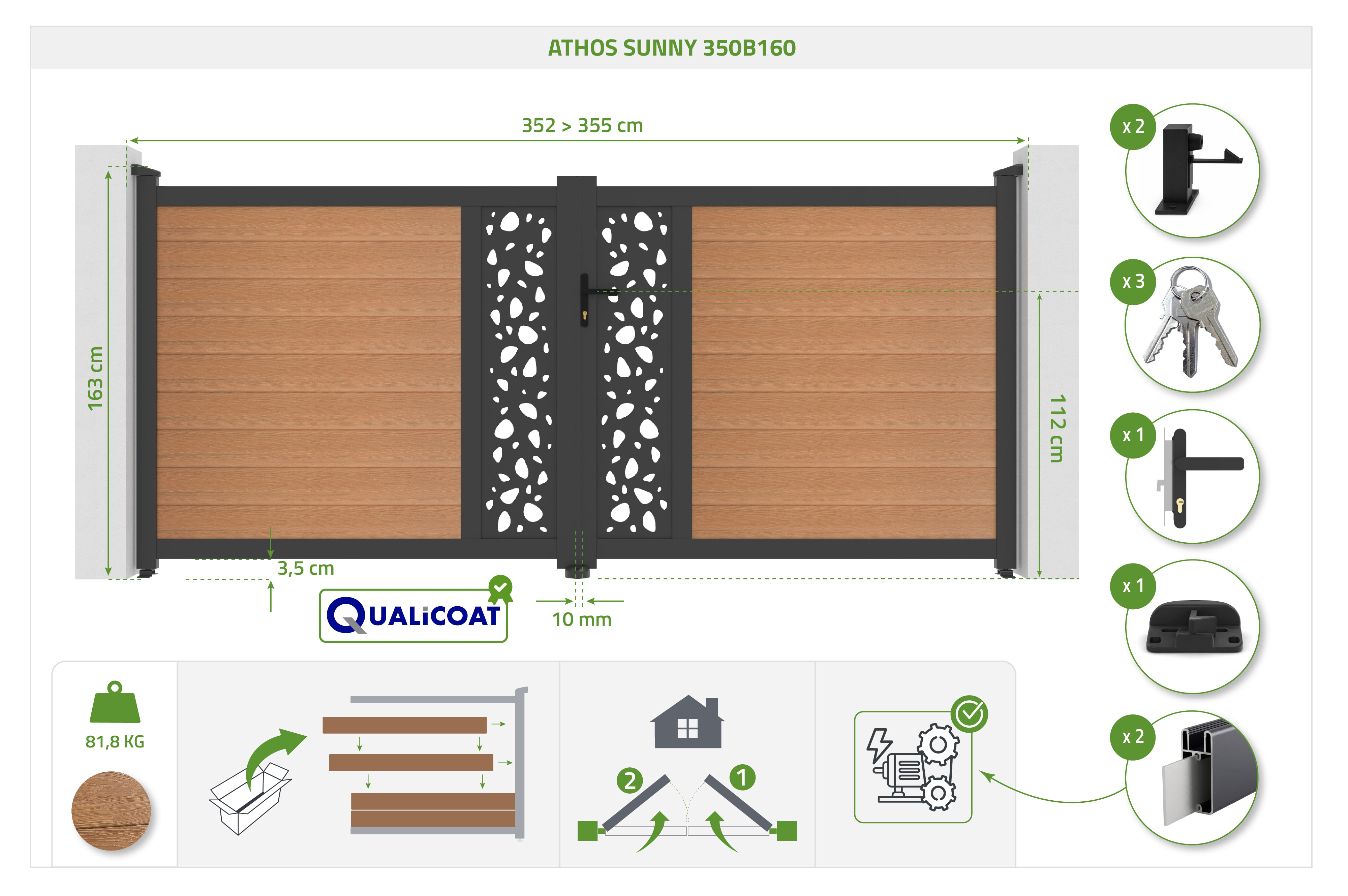 ATHOS SUNNY 3.5m H.160cm teak composite wood swing gate with aluminum frame 5