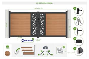 ATHOS SUNNY 3.5m H.160cm teak composite wood swing gate with aluminum frame 5