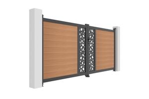 ATHOS SUNNY 3.5m H.160cm teak composite wood swing gate with aluminum frame 3