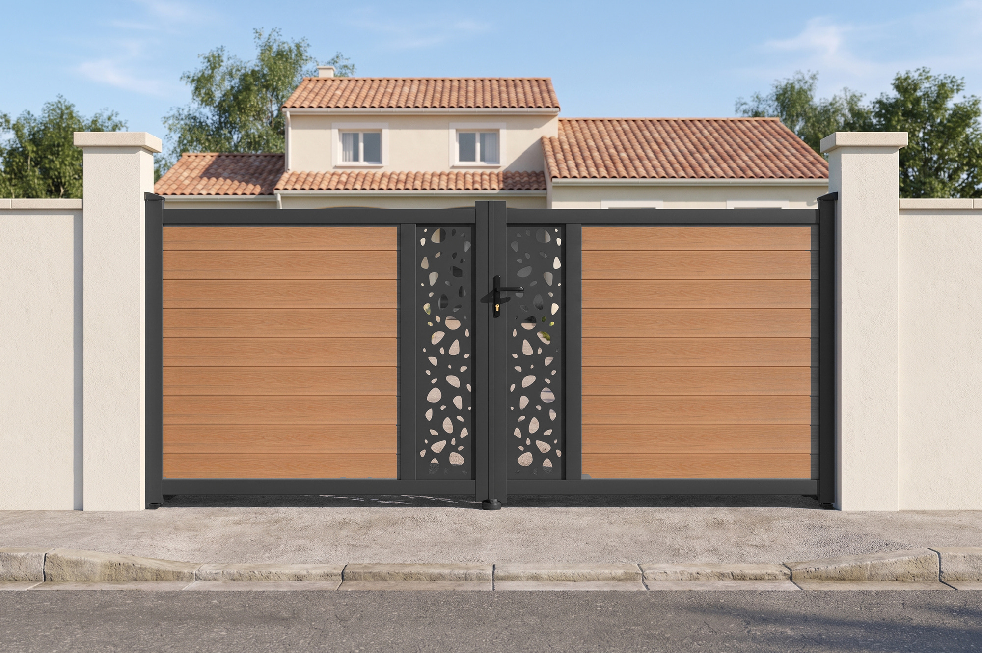 ATHOS SUNNY 3.5m H.160cm teak composite wood swing gate with aluminum frame main_image