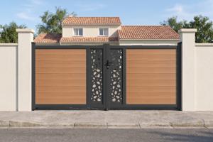 ATHOS SUNNY 3.5m H.160cm teak composite wood swing gate with aluminum frame main image