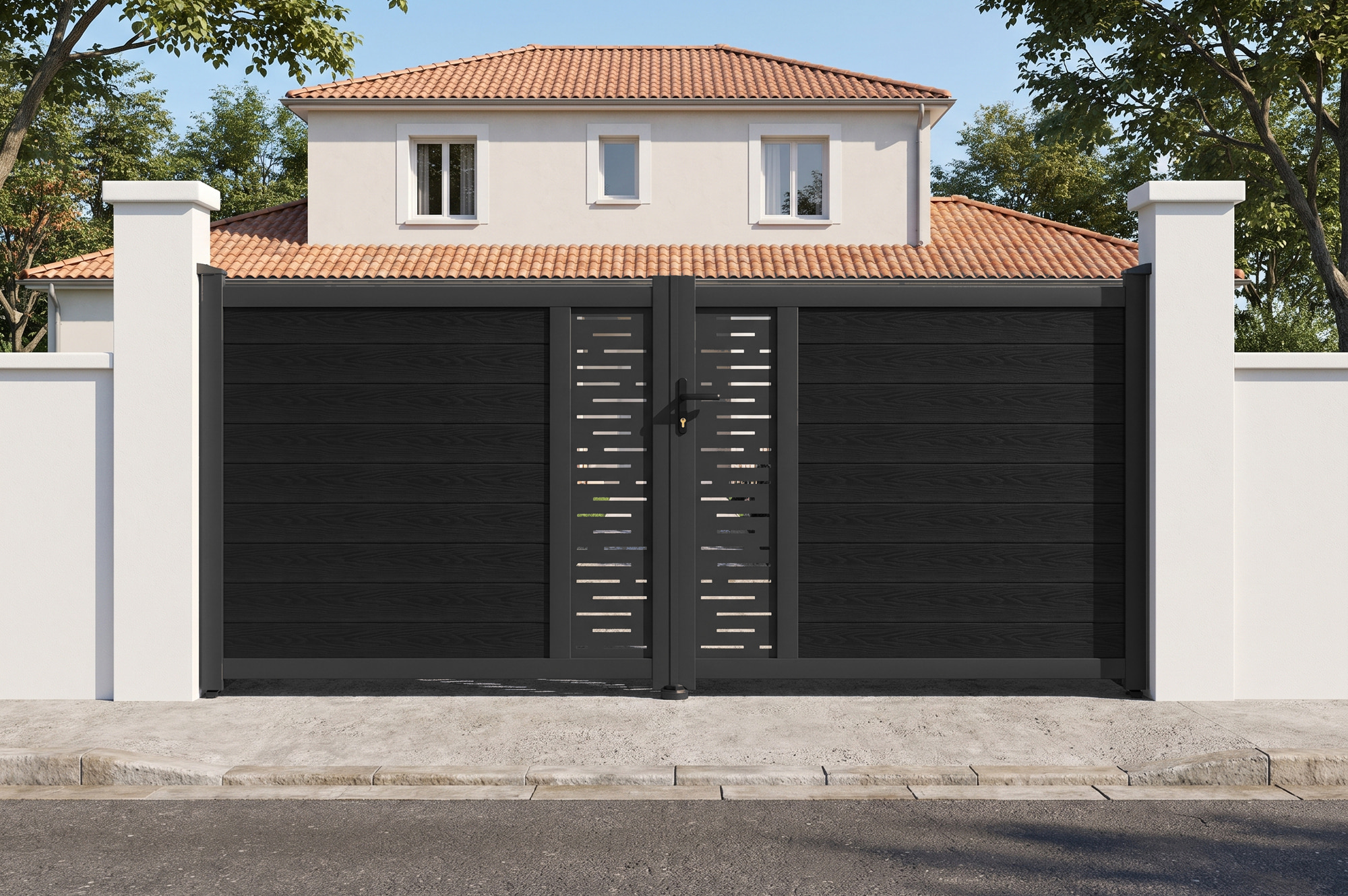 ATHOS ARLBERG 3.5m H.160cm Anthracite Grey Composite Wood Swing Gate with Aluminum Frame main_image