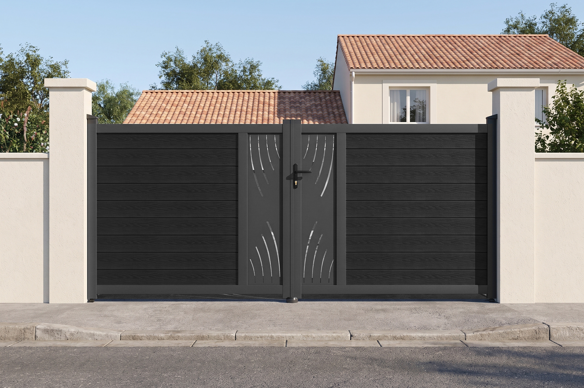 ATHOS VELETA 3.5m H.160cm Anthracite Grey Swing Gate with Aluminum Frame main_image