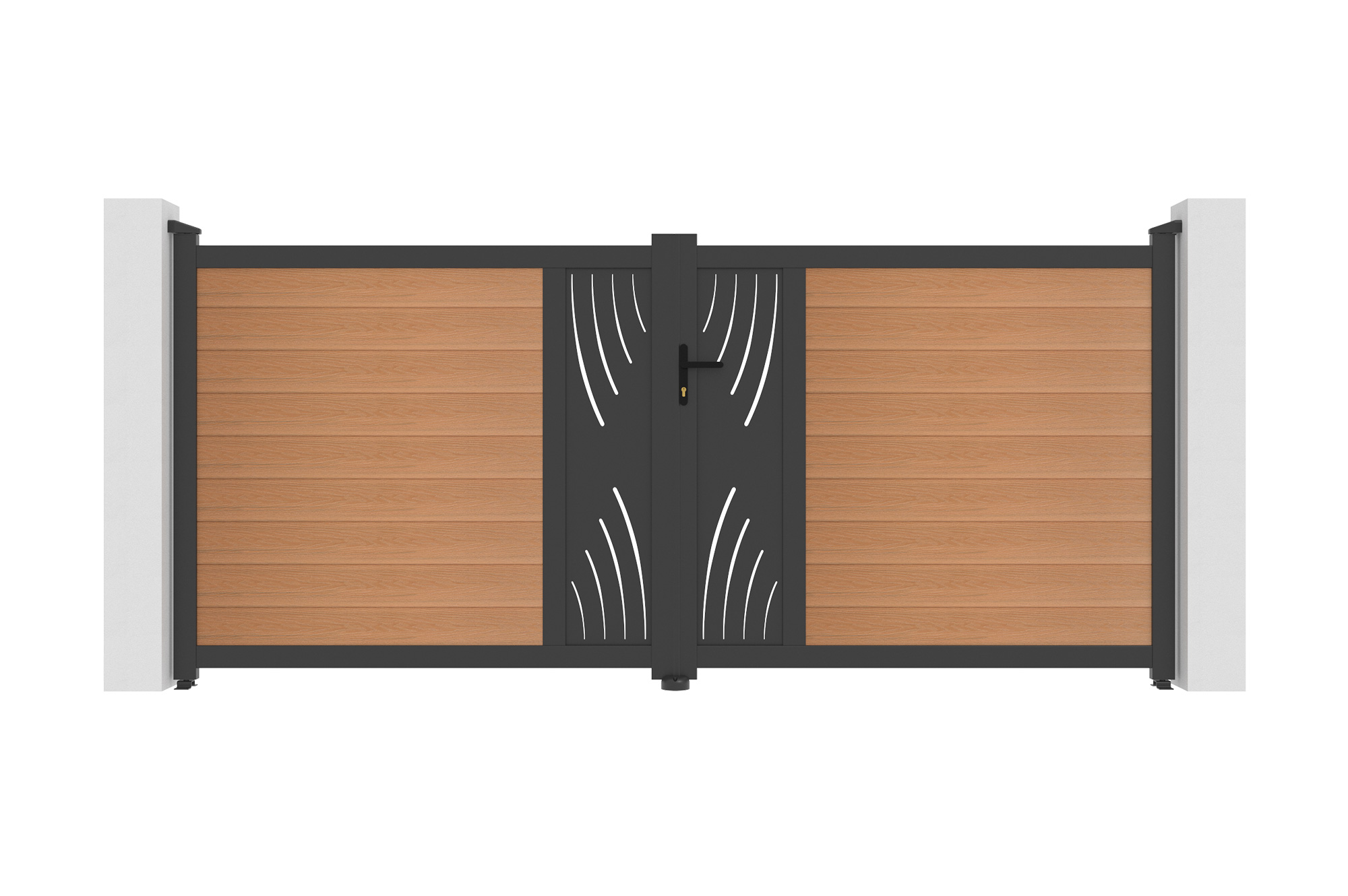 ATHOS VELETA 3.5m H.160cm teak composite wood swing gate with aluminum frame 2