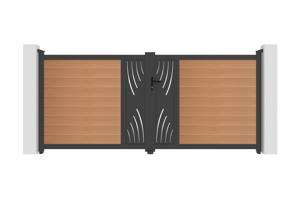 ATHOS VELETA 3.5m H.160cm teak composite wood swing gate with aluminum frame 2