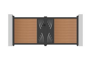 ATHOS VELETA 3.5m H.160cm teak composite wood swing gate with aluminum frame 8