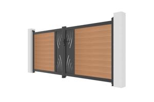 ATHOS VELETA 3.5m H.160cm teak composite wood swing gate with aluminum frame 4