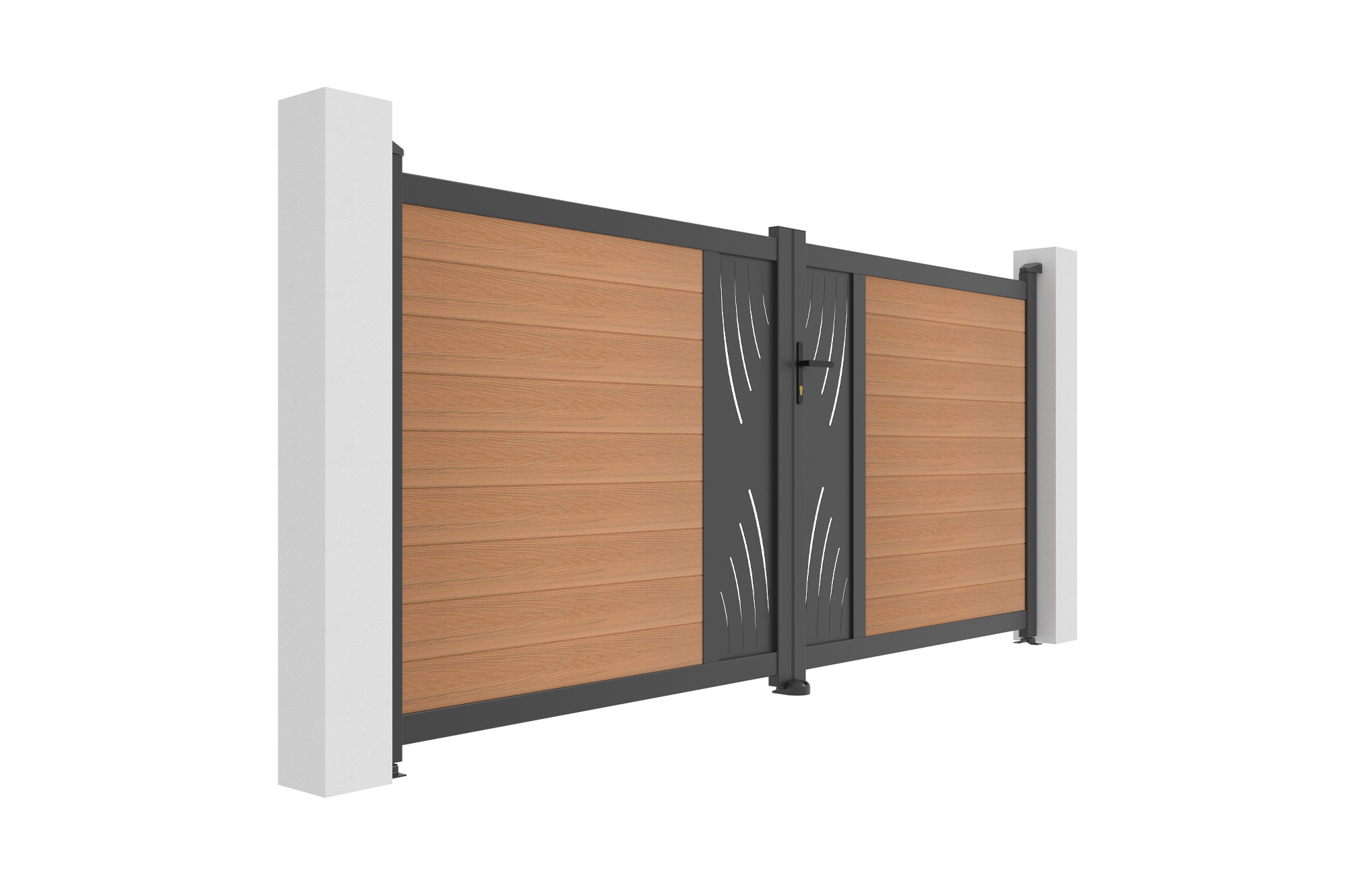 ATHOS VELETA 3.5m H.160cm teak composite wood swing gate with aluminum frame 3