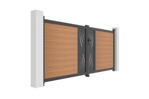 ATHOS VELETA 3.5m H.160cm teak composite wood swing gate with aluminum frame 3