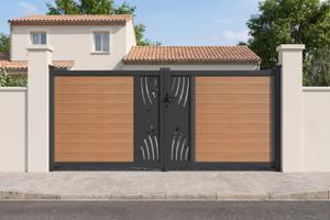 ATHOS VELETA 3.5m H.160cm teak composite wood swing gate with aluminum frame main image