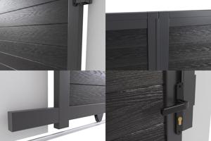 Cancello scorrevole ATHOS in legno massello grigio antracite, altezza 3,5 m (140 cm), con struttura in alluminio e telaio in alluminio. 5