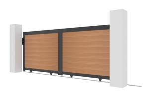 Cancello scorrevole composito in legno massello di teak ATHOS, altezza 3,5 m (140 cm), con telaio in alluminio. 3