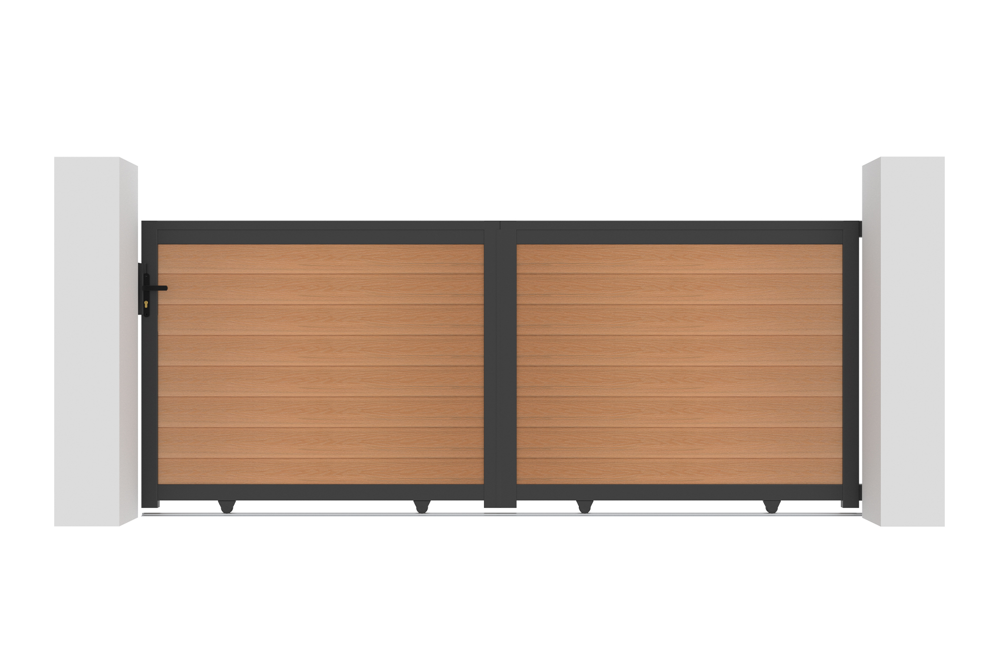 Cancello scorrevole composito in legno massello di teak ATHOS, altezza 3,5 m (140 cm), con telaio in alluminio. 2