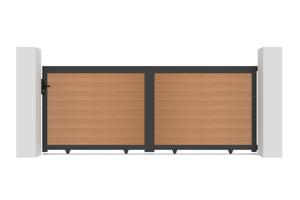 Cancello scorrevole composito in legno massello di teak ATHOS, altezza 3,5 m (140 cm), con telaio in alluminio. 2