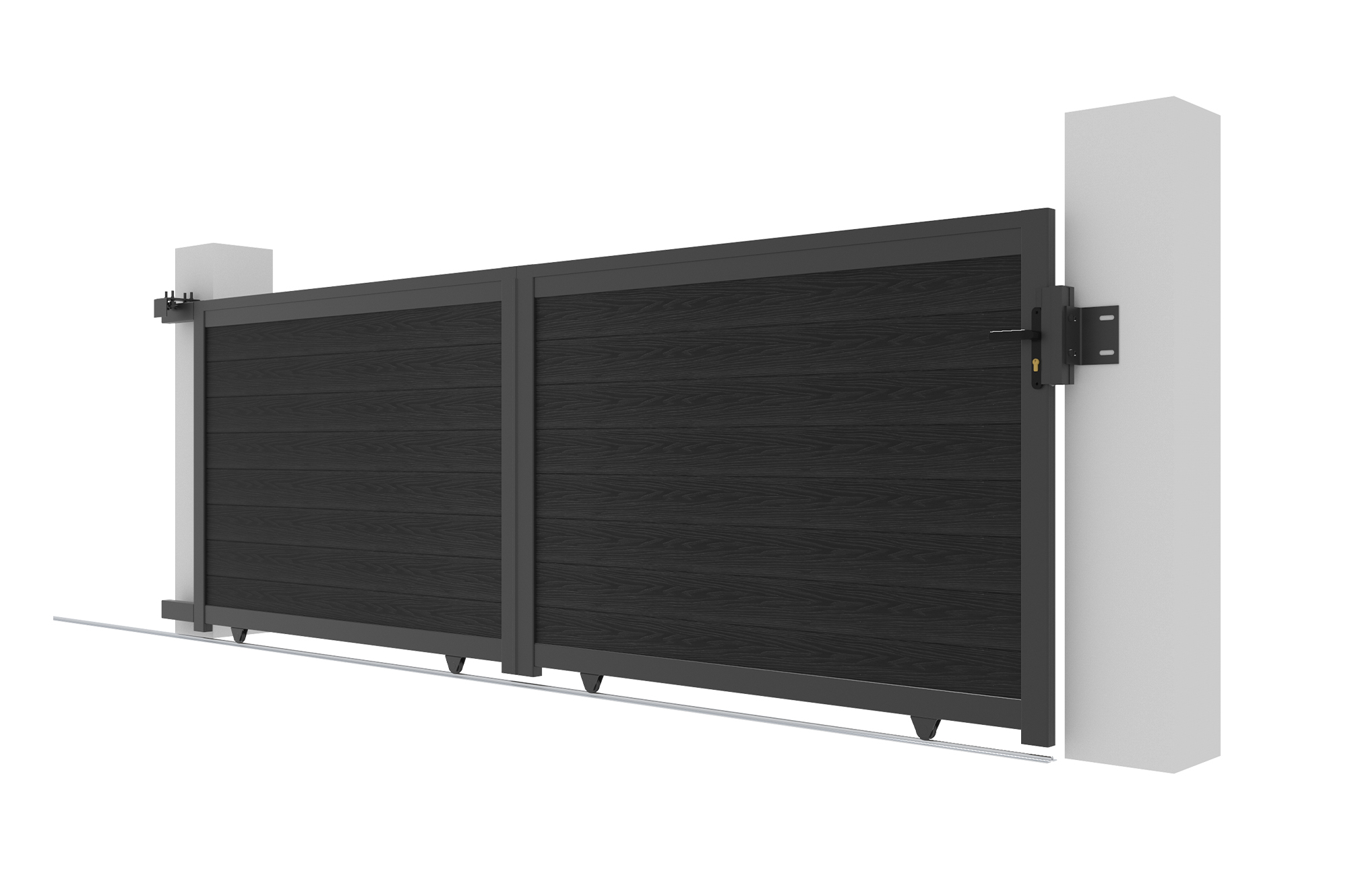 ATHOS 4m H.140cm anthracite grey solid wood sliding composite wood gate with aluminium frame 8