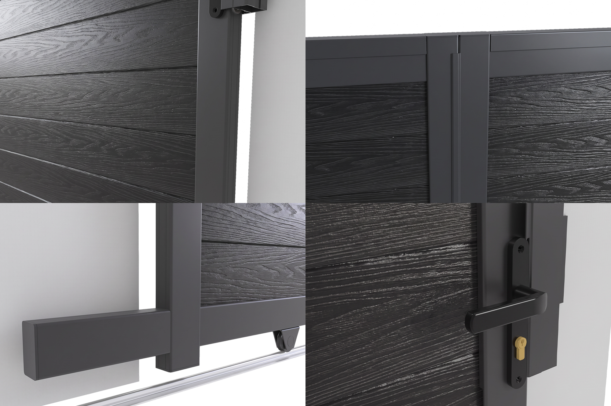 ATHOS 4m H.140cm anthracite grey solid wood sliding composite wood gate with aluminium frame 5