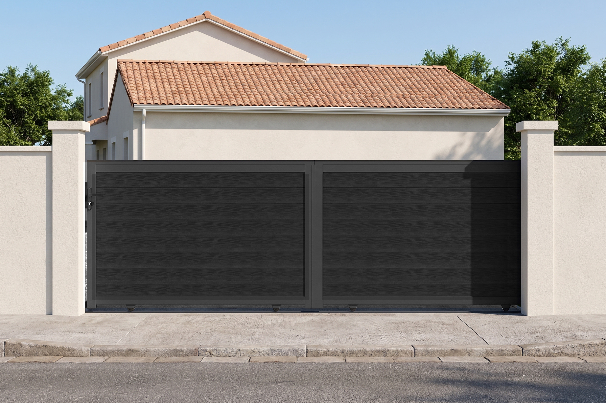 ATHOS 4m H.140cm anthracite grey solid wood sliding composite wood gate with aluminium frame main_image