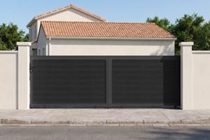 ATHOS 4m H.140cm anthracite grey solid wood sliding composite wood gate with aluminium frame main image