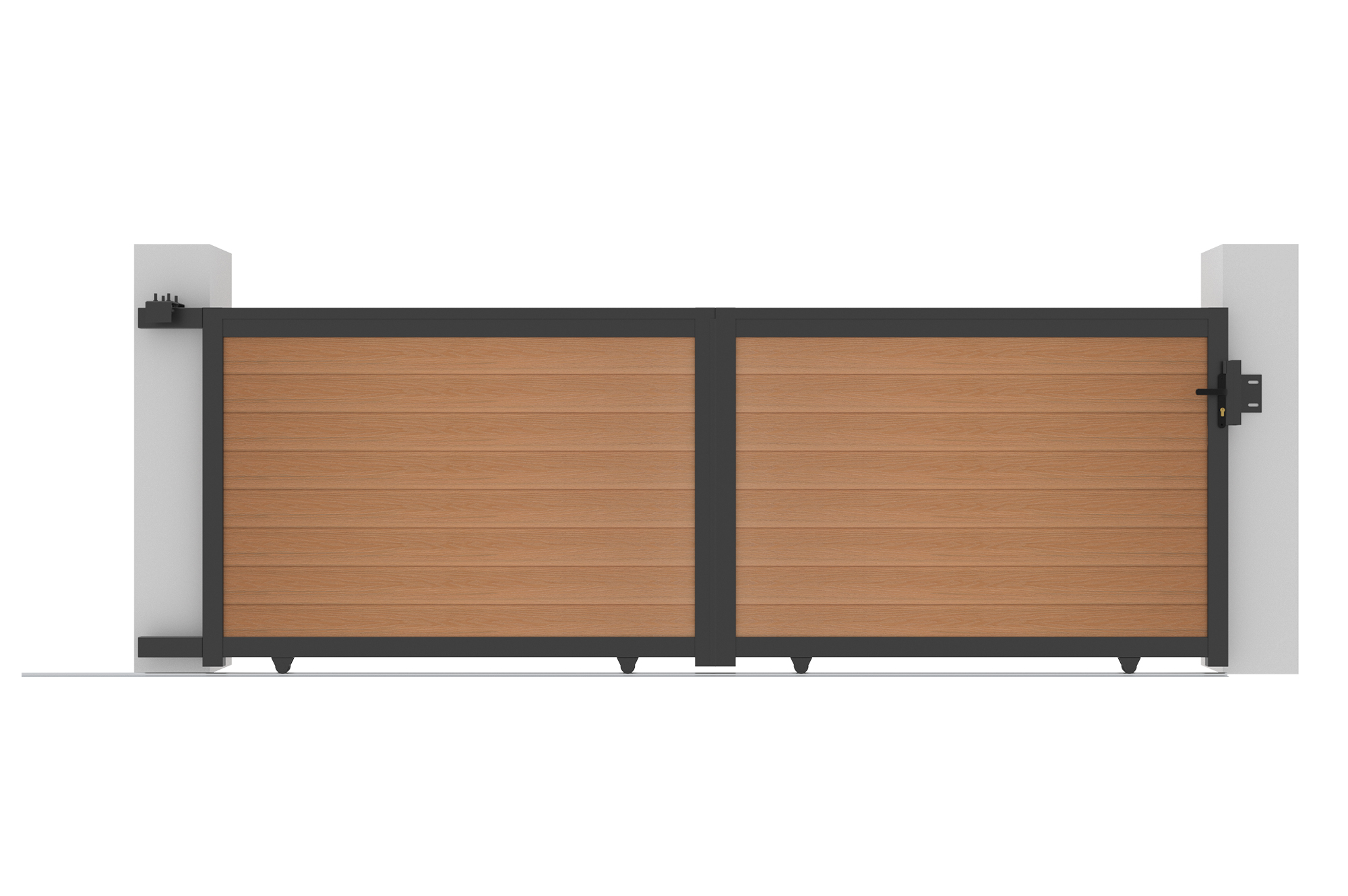 ATHOS 4m H.140cm solid wood sliding composite gate in teak with aluminum frame 7