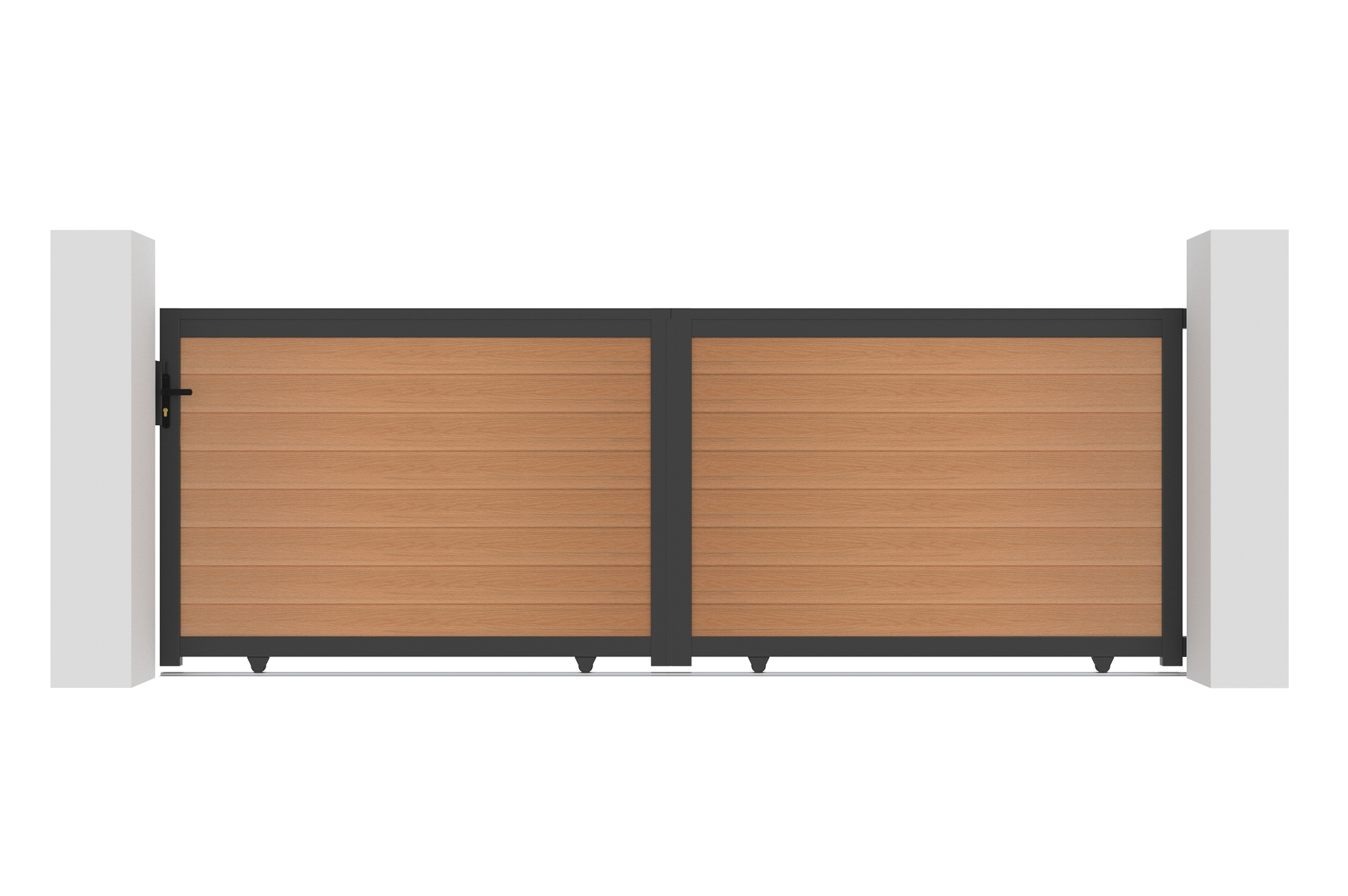ATHOS 4m H.140cm solid wood sliding composite gate in teak with aluminum frame 2