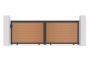ATHOS 4m H.140cm solid wood sliding composite gate in teak with aluminum frame 2