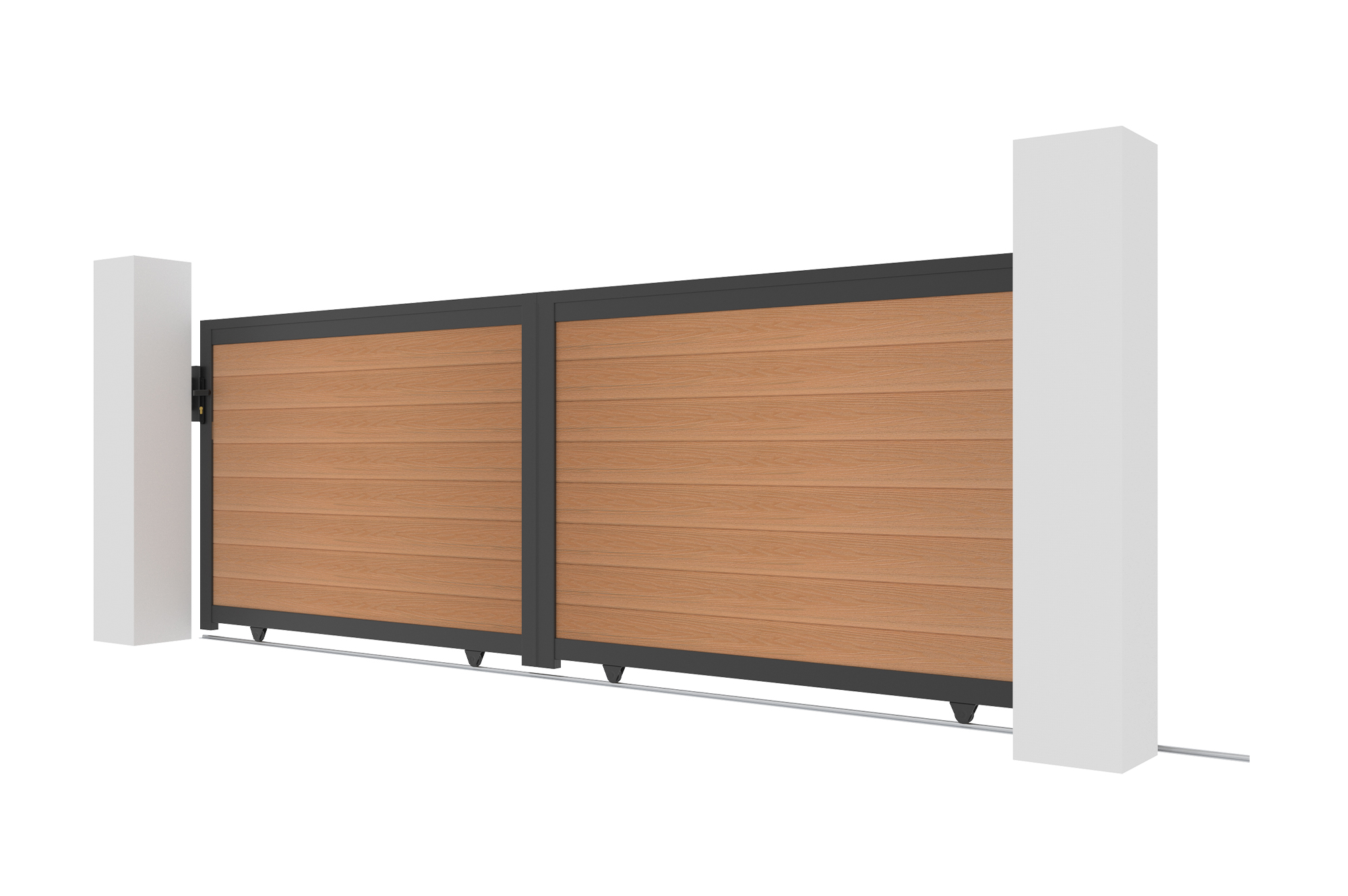 ATHOS 4m H.140cm solid wood sliding composite gate in teak with aluminum frame 3
