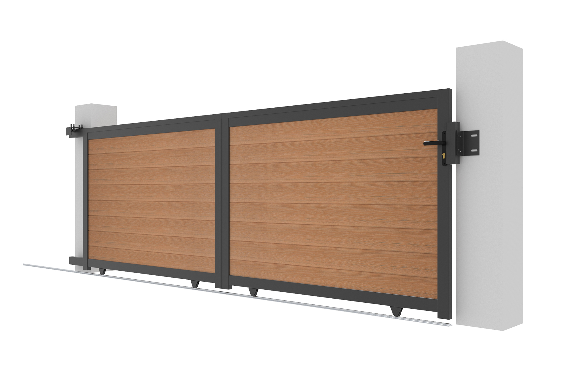 ATHOS 4m H.140cm solid wood sliding composite gate in teak with aluminum frame 8