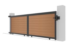 ATHOS 4m H.140cm solid wood sliding composite gate in teak with aluminum frame 8