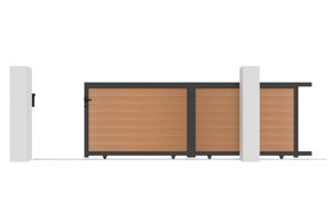 ATHOS 4m H.140cm solid wood sliding composite gate in teak with aluminum frame 6