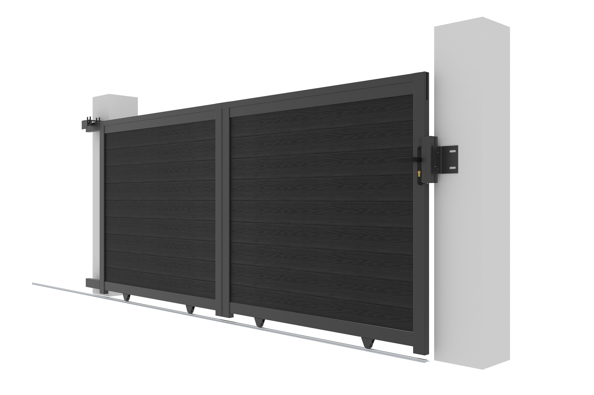 ATHOS 3.5m H.160cm anthracite grey solid wood sliding composite wood gate with aluminium frame 8